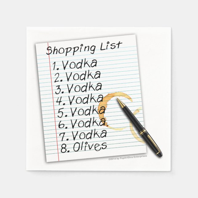 PAPIERservietten - WODKA-EINKAUFSLISTE (Vorderseite)