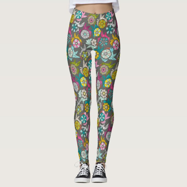 Papiersonnenvögel Graphit Leggings (Vorderseite)