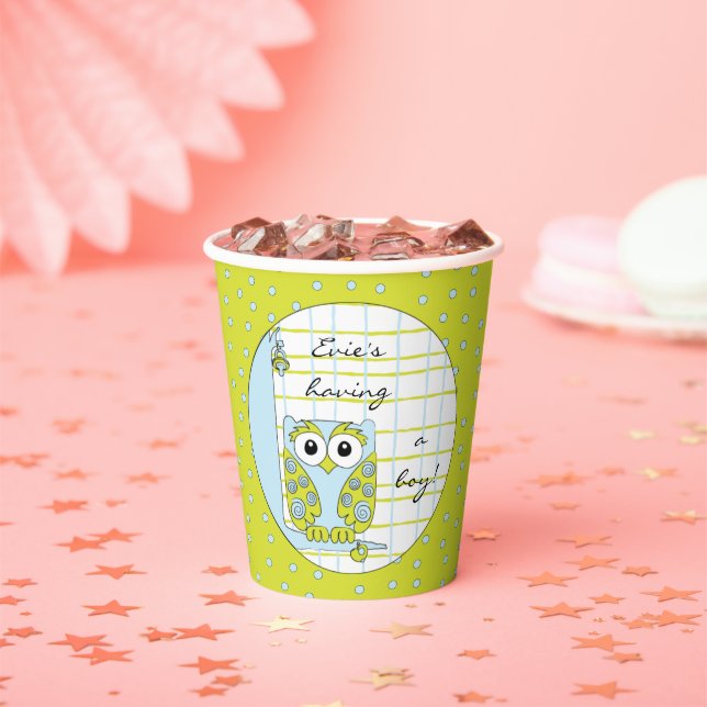 Papiersorten "Blau/Grüne Owl" 8 oz. Pappbecher (Insitu)