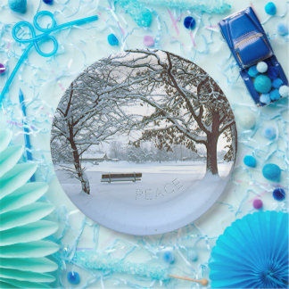 Papierspeiseteller, SCHNEEBEDECKTER PARK/EINSAME B Pappteller