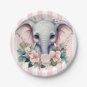 Papiersplatten, rosa und weiß gestreifter Elefant Pappteller
