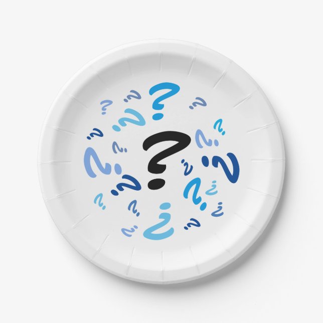 Papiertafel - Blaue Fragezeichen Pappteller (Vorderseite)
