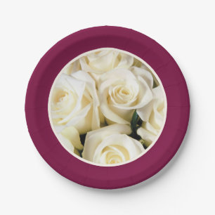 Papiertafel-Cassis mit Elfenbeinkühe-Rose Pappteller