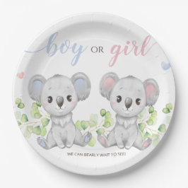 Papiertafel für Koala Gender Reveal Party. Pappteller