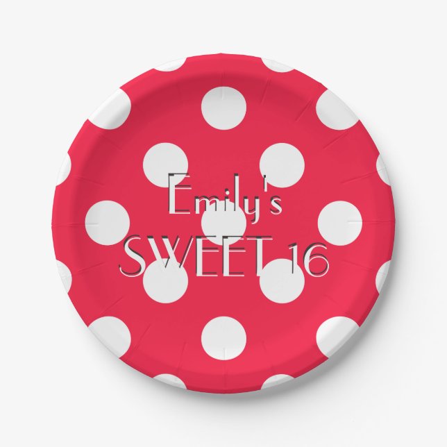 Papiertafel mit rotem und weißem Polka Pappteller (Vorderseite)