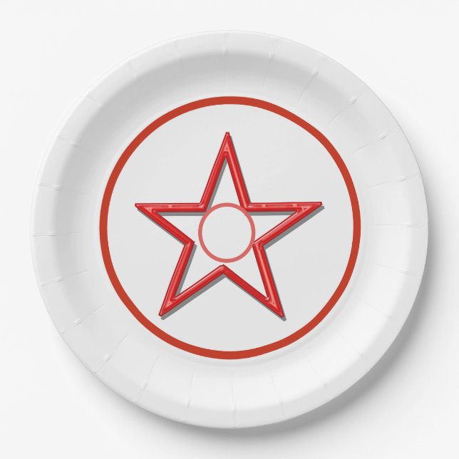 Papiertafel - Roter Star und Kreise Pappteller (Vorderseite)