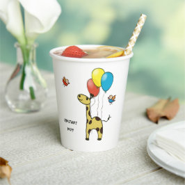 Papiertasse mit Giraffe und Vögeln Pappbecher