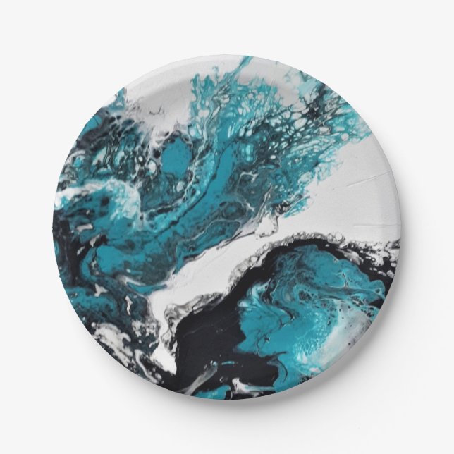 Papierteller. Abstraktes Muster. Anetka-Wellen. Pappteller (Vorderseite)