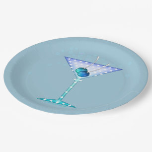 PAPIERTELLER, BLAUES MARTINI-DESIGN PAPPTELLER