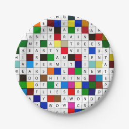 PapierTeller mit Campings-Kreuzworträtsel-Thema