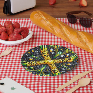 Papierteller mit jamaikanischer Farbgestaltung