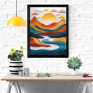 Papierträume: Sonnenuntergang über den Bergen Poster