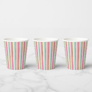 Papiertüten aus goldfarbenem und rosa Streifen Pappbecher