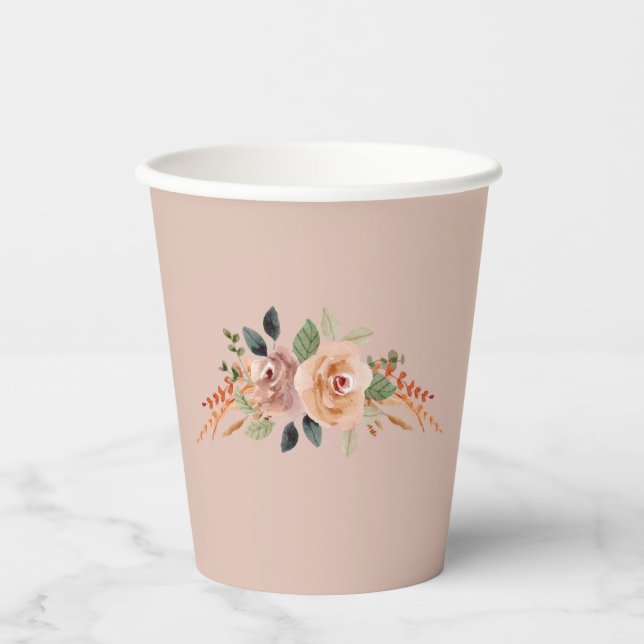 Papiertüten, Boho Modern Florals beige rosa Pappbecher (Vorderseite)