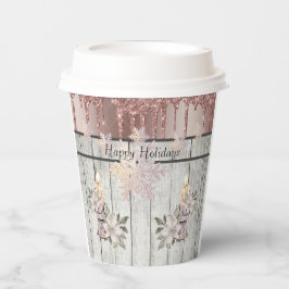 Papiertüten mit 8 Kerzen, Schneeflocken und Glitze Pappbecher