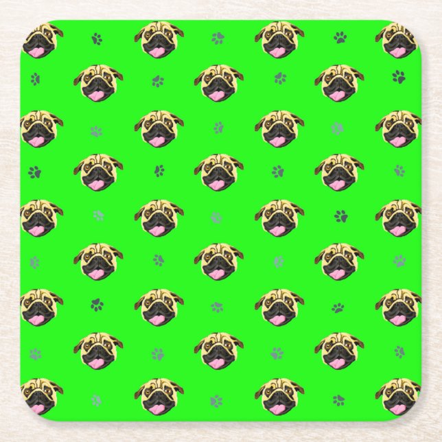 Papieruntersetzer Pug Thema Grün Rechteckiger Pappuntersetzer (Vorderseite)