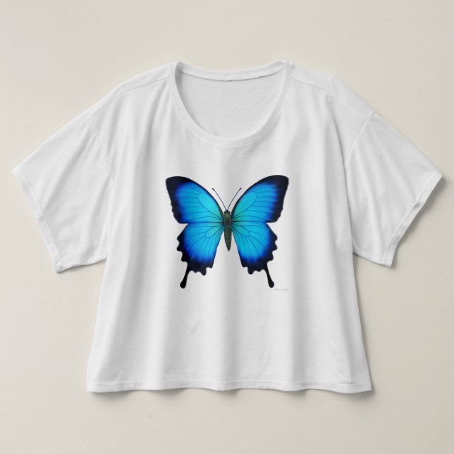Papilio Ulysses Butterfly Ladys Crop Shirt (Design vorne)
