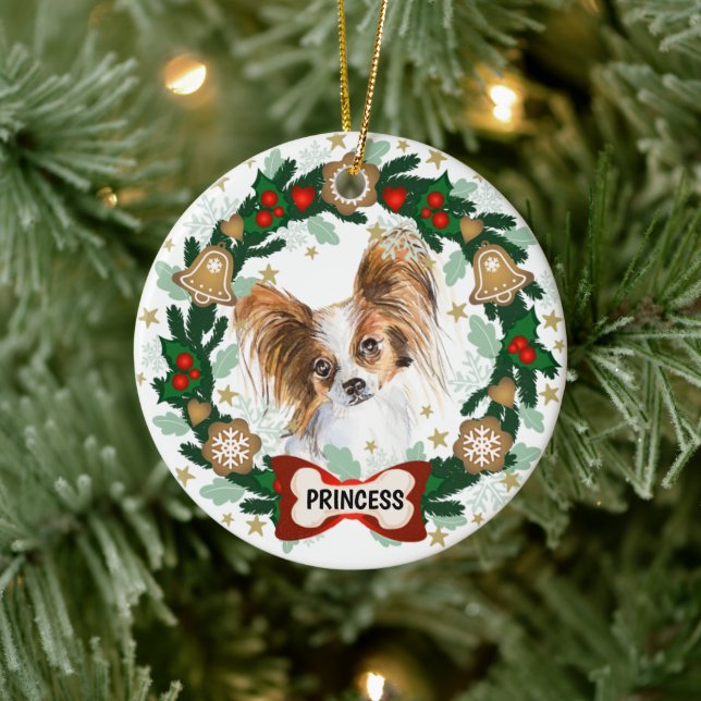 Papillion Hund Weihnachten Niedlicher Hund Krümel Keramik Ornament (Baum)
