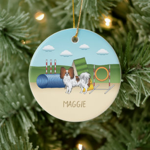 Papillon-Agility-Hund mit Individuelle Name Keramik Ornament