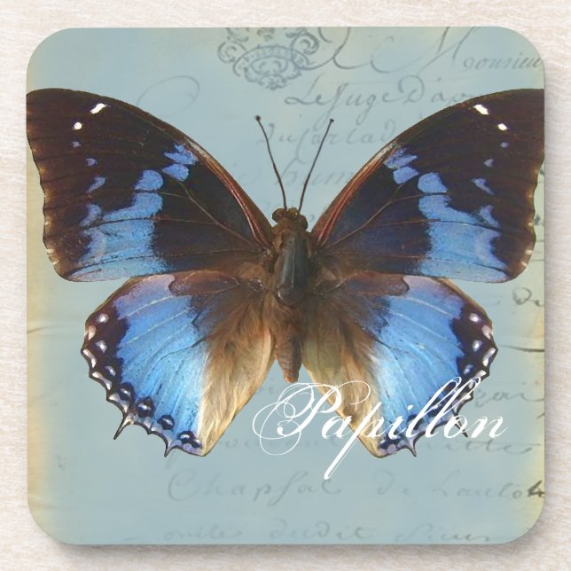 Papillon Blau Getränkeuntersetzer (Vorderseite)