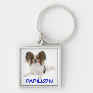 Papillon-Braun- und Weiß-Welpe Schlüsselanhänger