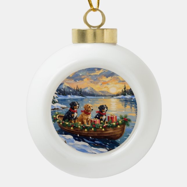 Papillon Christmas Boat Holiday Keramik Kugel-Ornament (Vorderseite)