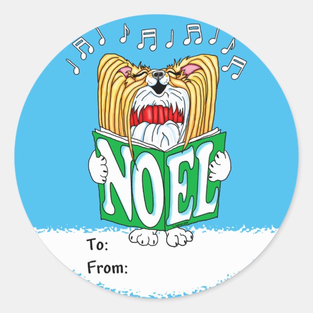 Papillon Christmas Caroler RW Runder Aufkleber (Vorderseite)