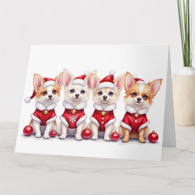 Papillon Christmas Dress Santa Hat Karte (Vorderseite)