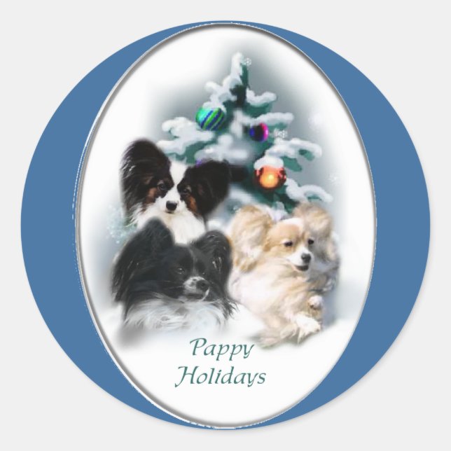 Papillon Christmas Geschenke Runder Aufkleber (Vorderseite)