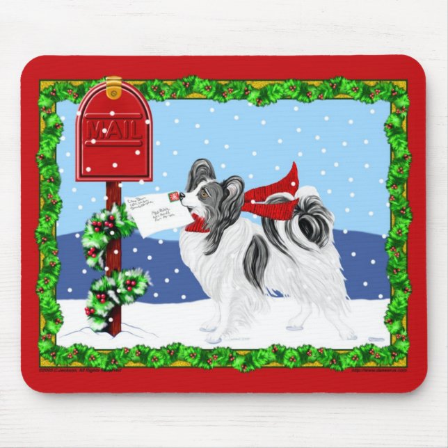 Papillon Christmas Mail Blk Was Mousepad (Vorne)