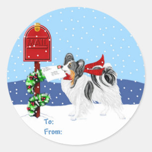 Papillon Christmas Mail Tri Color Gift Tags Runder Aufkleber