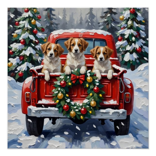 Papillon Christmas Red Truck Holiday Poster (Vorderseite)