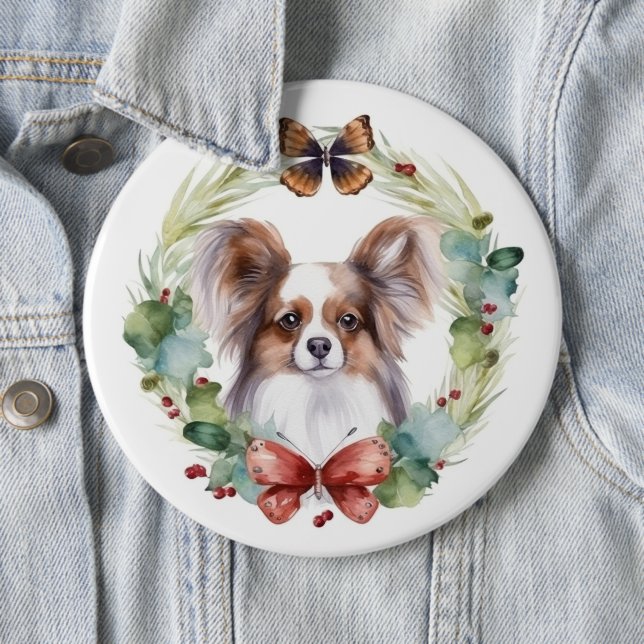 Papillon Christmas Wreath Festive Pup Button (Beispiel)