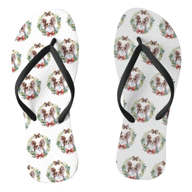 Papillon Christmas Wreath Festive Pup Flip Flops (Fußbett)