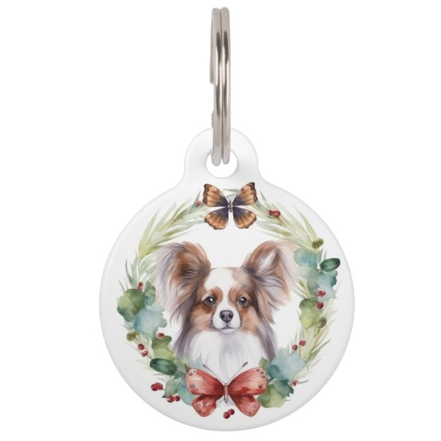 Papillon Christmas Wreath Festive Pup Haustiermarke (Rückseite)
