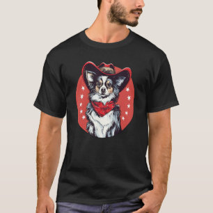 Papillon Cowboy Lustiger Hund Wilder Westen T-Shirt
