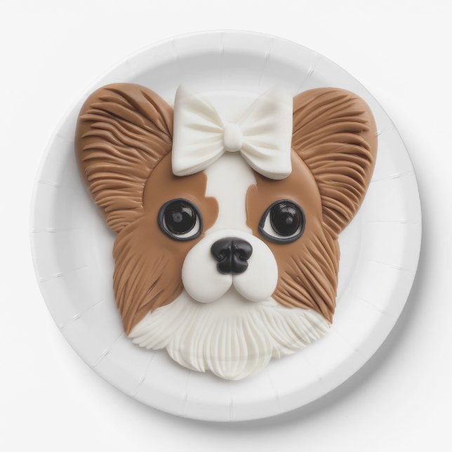 Papillon Dog 3D Inspiriert Pappteller (Vorderseite)