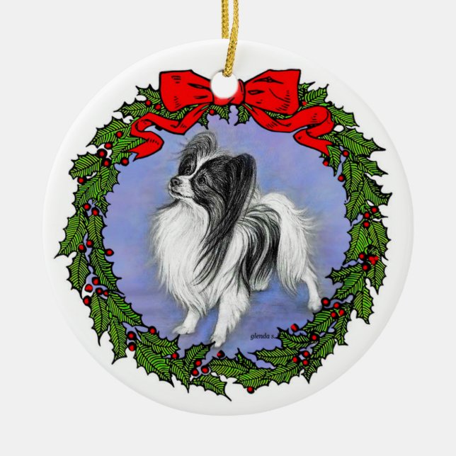 Papillon Dog Art von Glenda S. Harlan Keramik Ornament (Vorne)