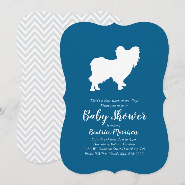 Papillon Dog Baby Shower Blue Boy Einladung (Vorne/Hinten)