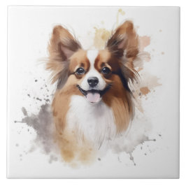 Papillon Dog Brown und White Water color Fliese