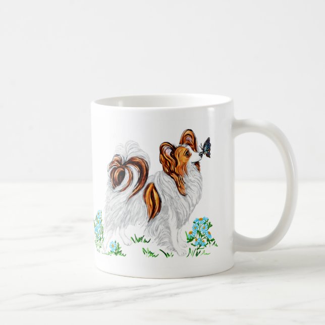 Papillon Dog & Butterfly Augen auf Auge Kaffeetasse (Rechts)