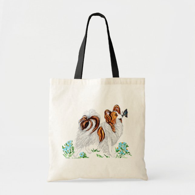 Papillon Dog & Butterfly Augen auf Auge Tragetasche (Vorne)