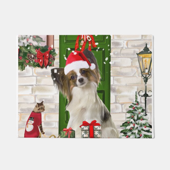 Papillon Dog Christmas Fußmatte (Vorderseite)