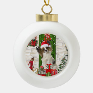 Papillon Dog Christmas Keramik Kugel-Ornament