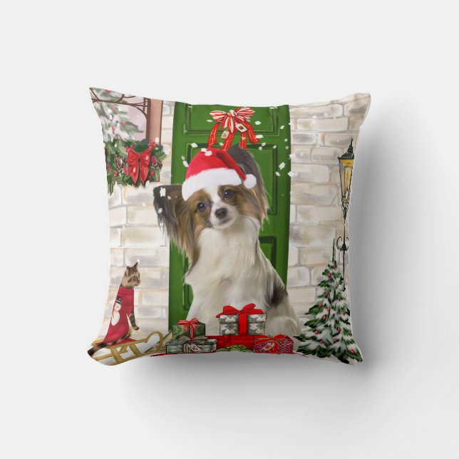 Papillon Dog Christmas Kissen (Vorderseite)