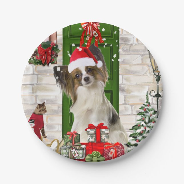 Papillon Dog Christmas Pappteller (Vorderseite)