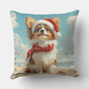 Papillon Dog Christmas Vintag Beach Kissen