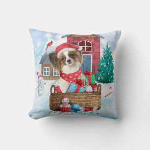 Papillon Dog im Schnee Weihnachtshundehaus Kissen