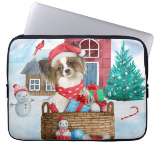 Papillon Dog im Schnee Weihnachtshundehaus Laptopschutzhülle