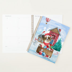 Papillon Dog im Schnee Weihnachtshundehaus Planer